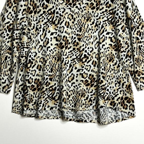 Chicos 3/4 Sleeve Animal Print Pullover Shirt Brown Black Womens 2 Large - Picture 3 of 9